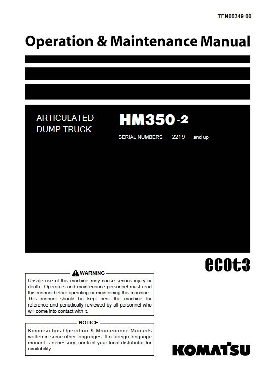 Komatsu HM350-2 Japan Dump Truck Operation and Maintenance Manual - Image 2