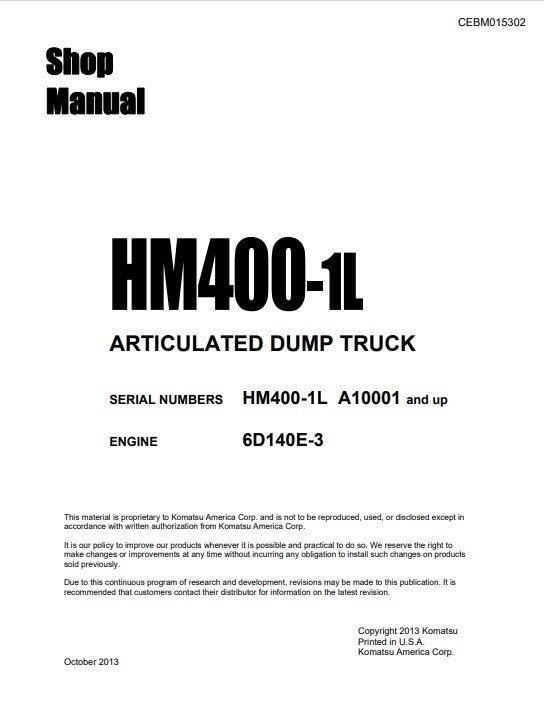 Komatsu HM400-1 USA Dump Truck Workshop Manual - Image 2