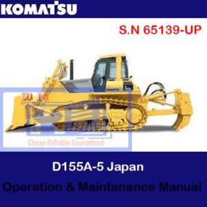 Komatsu D155A-5 bulldozer operation and maintenance manual cover, featuring the model name and technical illustrations