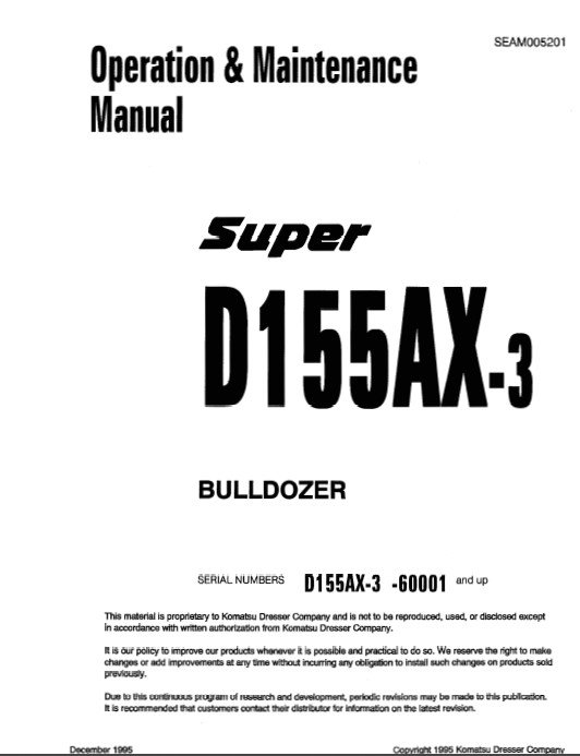 Komatsu D155AX-3 Japan Bulldozer Operation and Maintenance Manual - Image 2