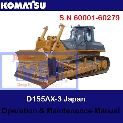 Komatsu D155AX-3 bulldozer operation and maintenance manual cover, featuring the model name and technical illustrations