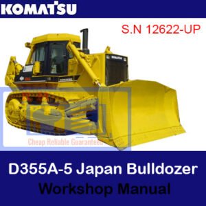 Workshop manual for the Komatsu D355A-5 bulldozer, displaying technical drawings and maintenance instructions