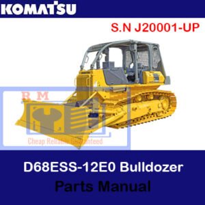 Parts manual for Komatsu D68ESS-12E0 Bulldozer, displaying illustrations and specifications for various components