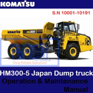 Komatsu HM300-5 dump truck operation and maintenance manual cover, highlighting the truck and important maintenance tips