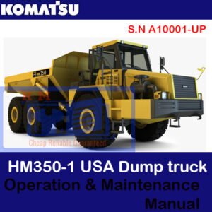 Komatsu HM350-1 Dump Truck operation and maintenance manual cover featuring the truck and technical illustrations