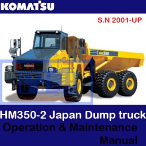 Komatsu HM350-2 Japan Dump Truck operation and maintenance manual cover featuring the truck and technical illustrations