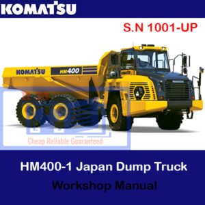 Komatsu HM400-1 Dump Truck Workshop Manual, displaying the truck and various technical schematics
