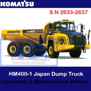 Komatsu HM400-2 dump truck operation and maintenance manual cover featuring the truck and technical illustrations