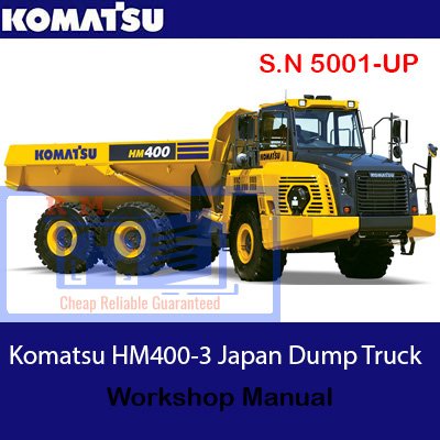Komatsu HM400-3 dump truck workshop manual, displaying essential maintenance information and technical illustrations