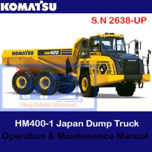 Komatsu HM400-2 dump truck operation and maintenance manual cover featuring the truck and technical illustrations