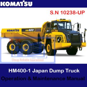 Komatsu HM400-5 dump truck operation and maintenance manual cover featuring the truck and technical illustrations