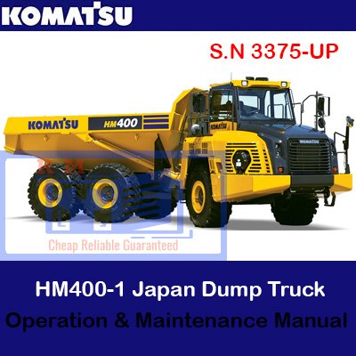 Komatsu HM400-3 dump truck operation and maintenance manual, displaying the truck and essential maintenance details