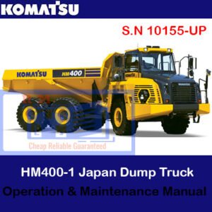 Komatsu HM400-5 dump truck manual cover displaying the vehicle and essential operational guidelines