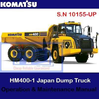 Komatsu HM400-5 dump truck manual cover displaying the vehicle and essential operational guidelines