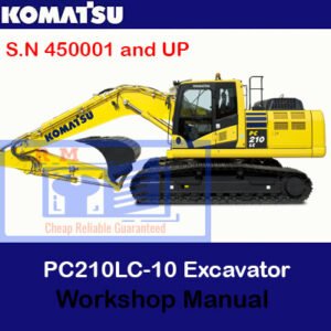 Komatsu PC210LC-10 Excavator Workshop Manual, showcasing the title and diagrams for operational and repair instructions