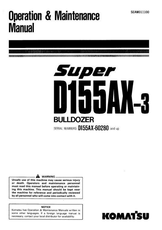 Komatsu D155AX-3 Japan Bulldozer Operation and Maintenance Manual - Image 2