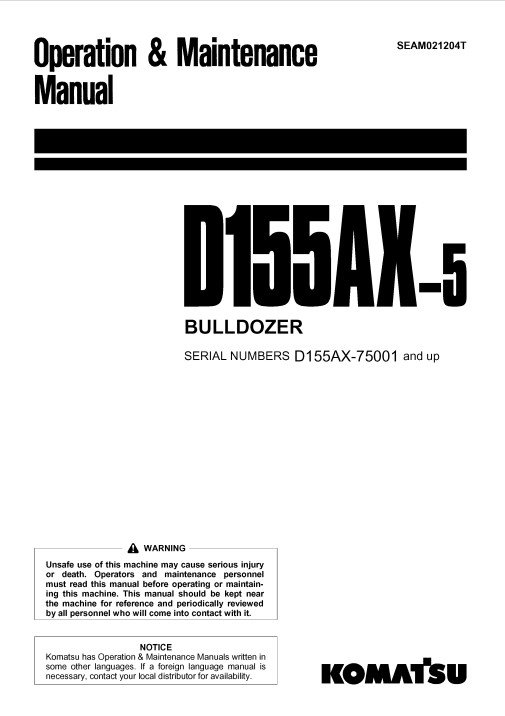 Komatsu D155AX-5 Japan Bulldozer Operation and Maintenance Manual - Image 2