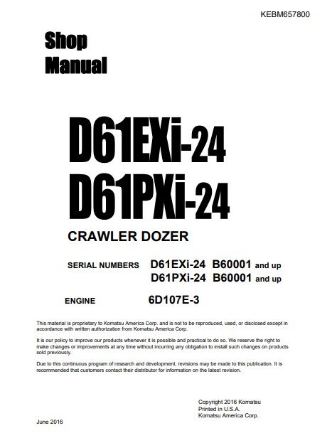 Komatsu D61EXi-24, Komatsu D61PXi-24 Bulldozer Workshop Manual - Image 2
