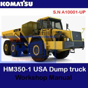 Komatsu HM350-1 USA Dump Truck workshop manual cover featuring the truck and technical illustrations