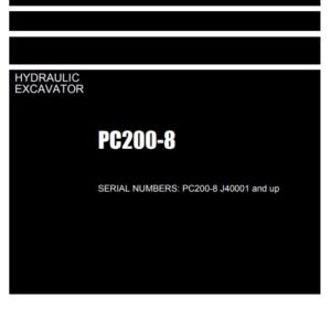 Komatsu PC200-8 Excavator Parts Manual cover featuring detailed diagrams and parts lists for maintenance and repair