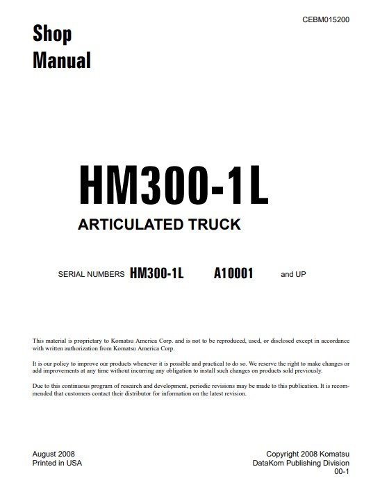 Komatsu HM300-1 Dump truck Workshop Manual - Image 2