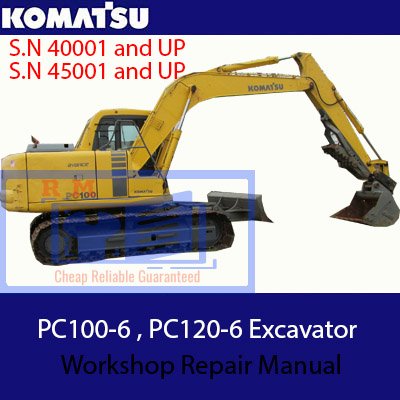 Komatsu PC100-6 and PC120-6 excavator workshop repair manual, showcasing detailed diagrams and repair instructions