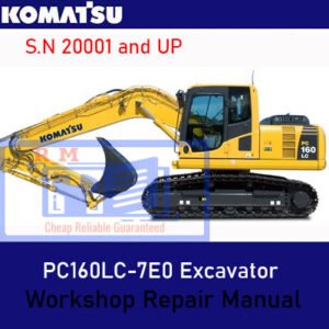 Komatsu PC160LC-7E0 Excavator Workshop Repair Manual cover featuring the model and technical illustrations