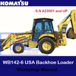 Workshop manual for the Komatsu WB146-5 USA Backhoe Loader, displaying the model name and essential information