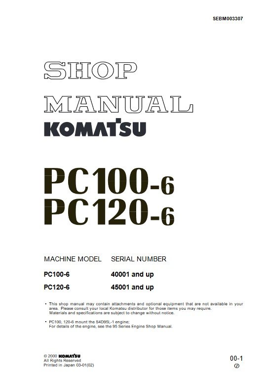 Komatsu PC100-6 , Komatsu PC120-6 Excavator Workshop Repair Manual - Image 2