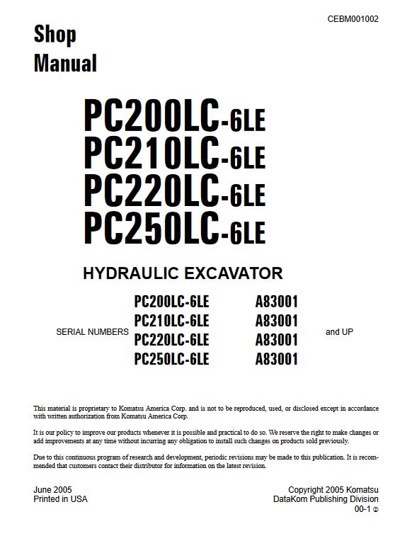Komatsu PC200LC-6LE, Komatsu PC210LC-6LE, Komatsu PC220LC-6LE, Komatsu PC250LC-6LE Workshop Repair Manual - Image 2