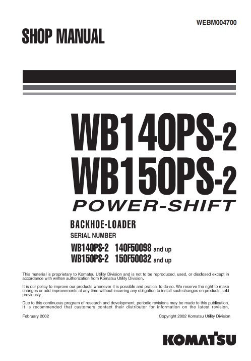 Komatsu WB140PS-2, Komatsu WB150PS-2 Italy Backhoe Loader Workshop Manual - Image 2
