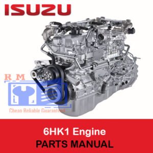 Isuzu 6HK1 engine parts catalog cover featuring detailed illustrations and part descriptions for maintenance and repair