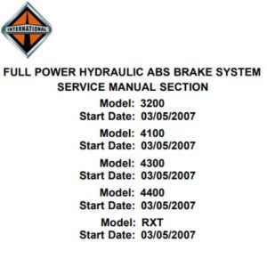 International Truck ABS brake system service manual for models 3200, 4100, 4300, 4400, and RXT, detailing maintenance procedures