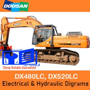 Diagrams illustrating the electrical and hydraulic systems of Doosan DX480LC and DX520LC excavators for technical reference