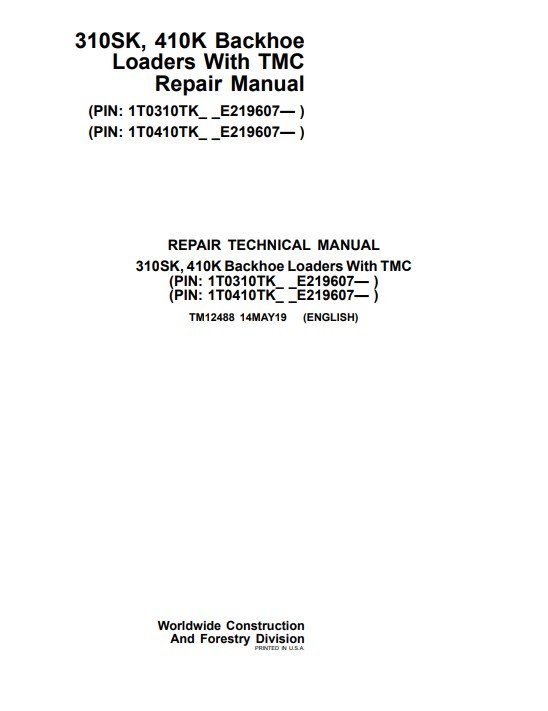 John Deere 310SK, John Deere 410K Backhoe Loaders With TMC Repair Technical Manual - Image 2