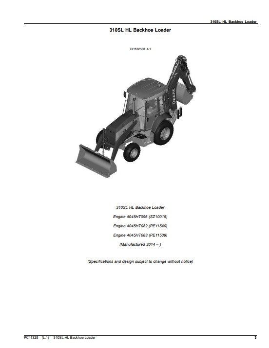 John Deere 310SL HL Backhoe Loader Parts Manual - Image 3