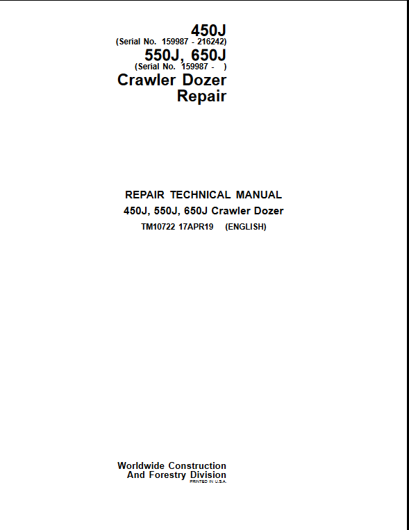 John Deere 450J, John Deere 550J, John Deere 650J Crawler Dozer Repair technical Manual - Image 2