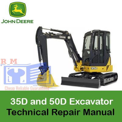 Technical repair manual for John Deere 35D and 50D excavators, including diagrams and step-by-step repair instructions