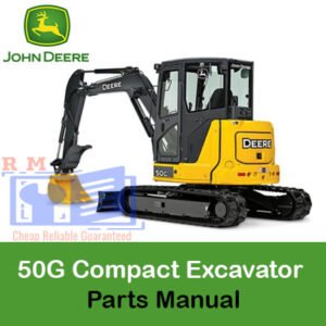 John Deere 50G Compact Excavator parts manual, featuring detailed illustrations and part numbers for repairs