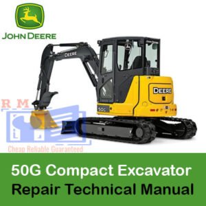 John Deere 50G Compact Excavator technical repair manual cover, outlining maintenance and repair instructions