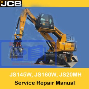 Service repair manual cover for JCB JS145W, JS160W, and JS20 MH wheeled excavators