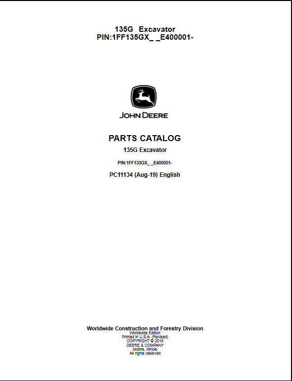 John Deere 135G Excavator Parts Manual - Image 2