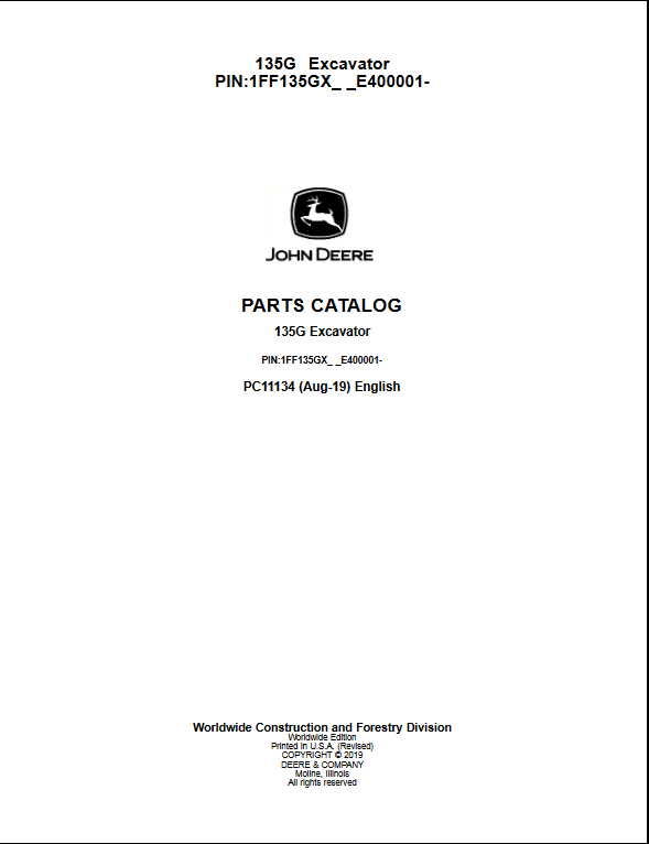 John Deere 135G Excavator Parts Manual - Image 2