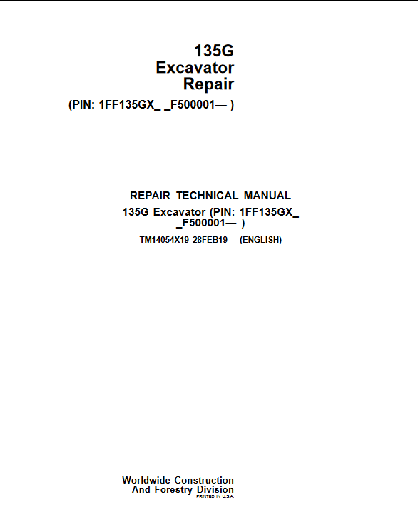 John Deere 135G Excavator Repair Technical Manual - Image 2