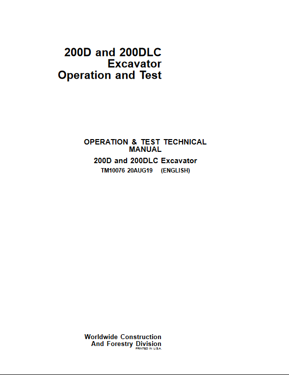 John Deere 200D, John Deere 200DLC Excavator Operation and Test Manual - Image 2