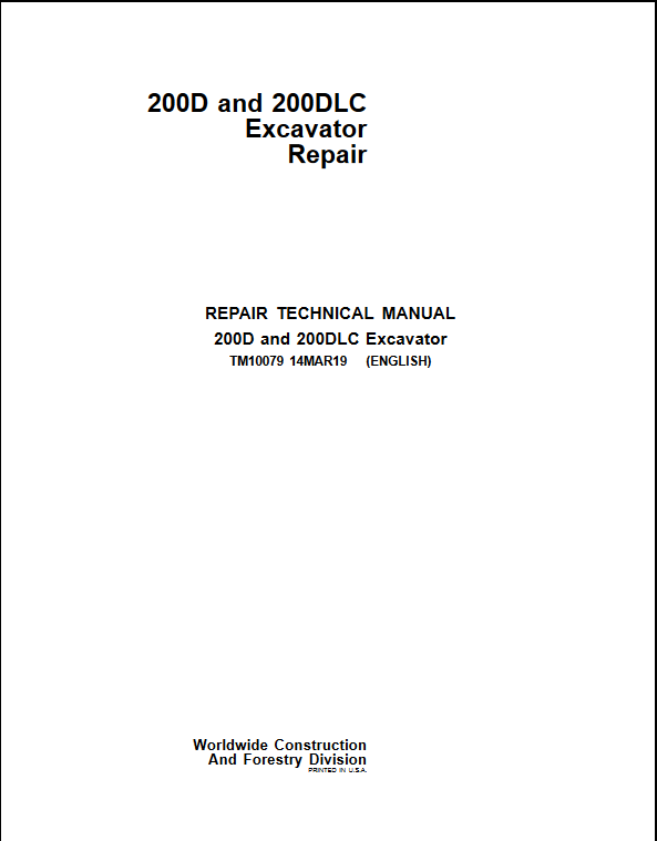 John Deere 200D, John Deere 200DLC Excavator Repair Technical Manual - Image 2