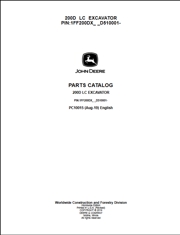 John Deere 200D LC Excavator Parts Catalog - Image 2
