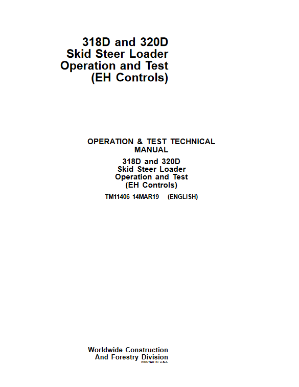 John Deere 318D and John Deere 320D Skid Steer Loader Operation and Test Technical Manual - Image 2