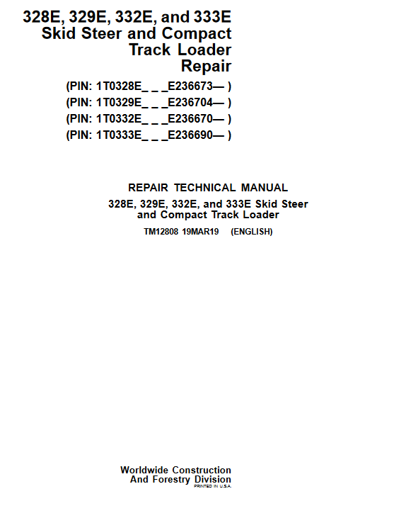 John Deere 328E, 329E, 332E, 333E Skid Steer Repair Technical Manual - Image 2