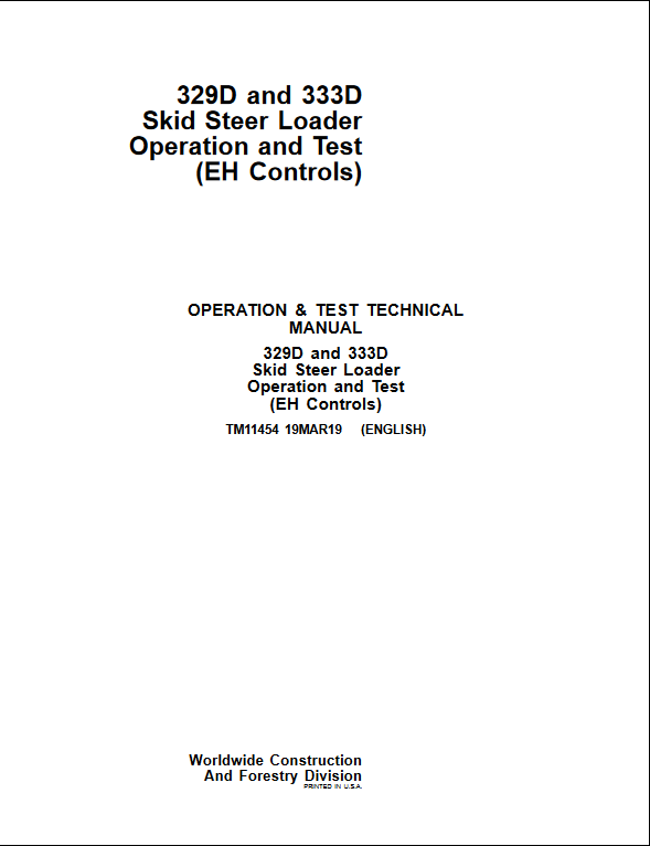 John Deere 329D and John Deere 333D Skid Steer Loader Operation and Test Manual - Image 2